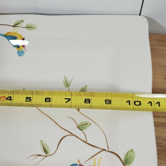 3 Pier1 Robin Square Dinner Plates 10.75" vintage handpainted birds stoneware - Picture 11 of 11